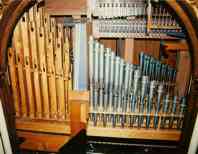 Top center pipework in the Helios III/39, with accompaniment on the left side and melody pipework on the right.